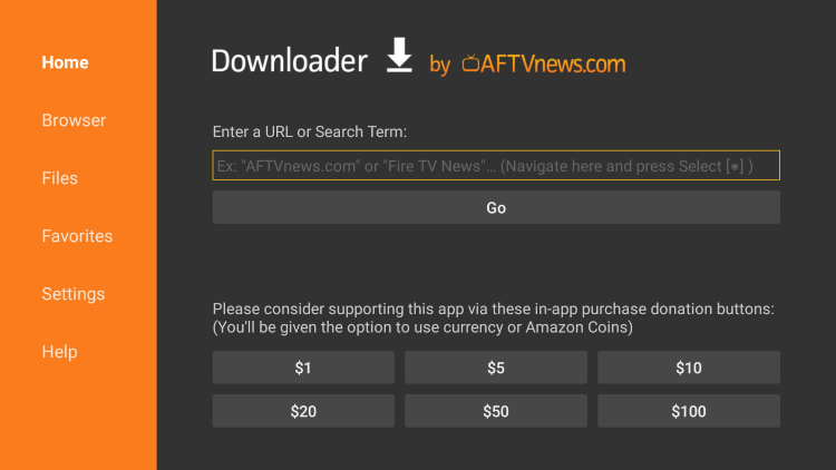 Enter URL in Downloader app