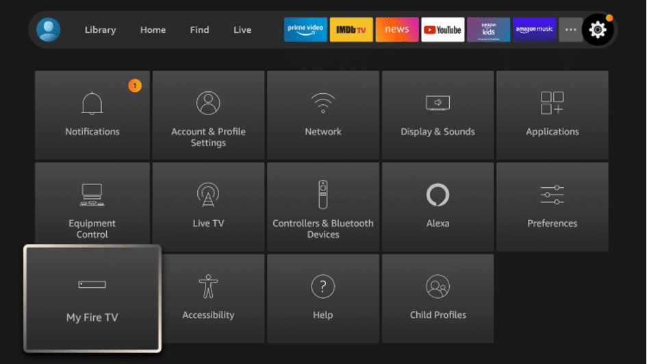 My Fire TV option in Settings